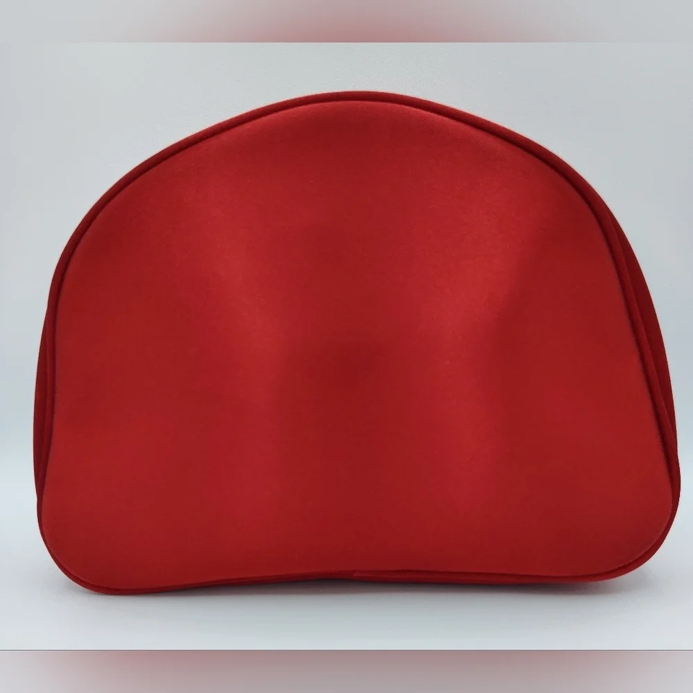 Early 1990s Vintage DIOR Parfum Red Satin Vanity Gold Plaque Vanity Makeup Bag